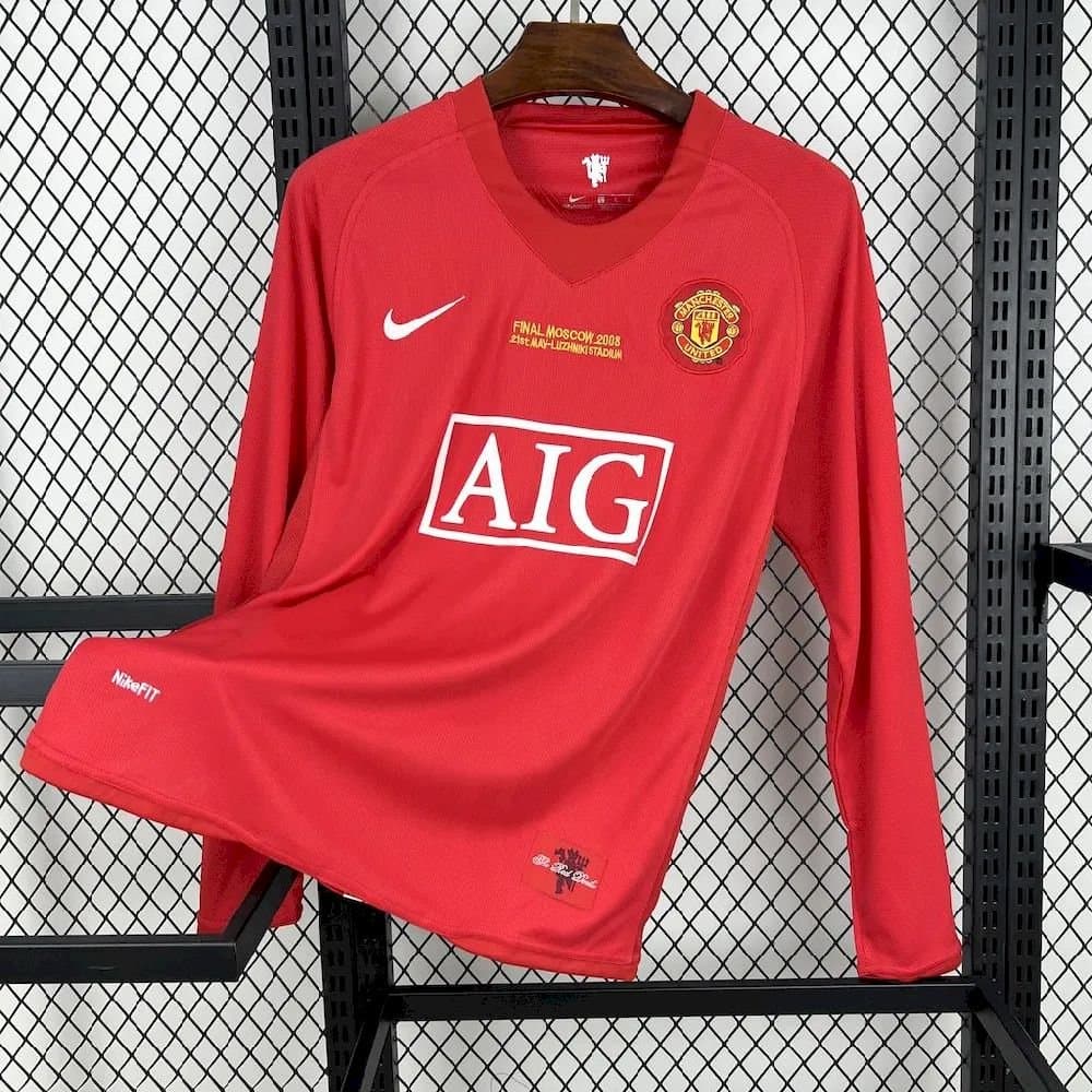 Man. United 2007/08 1a Eq. Manga Larga — vista frontal